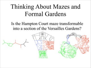 Thinking About Mazes and
     Formal Gardens
Is the Hampton Court maze transformable
 into a section of the Versailles Gar...