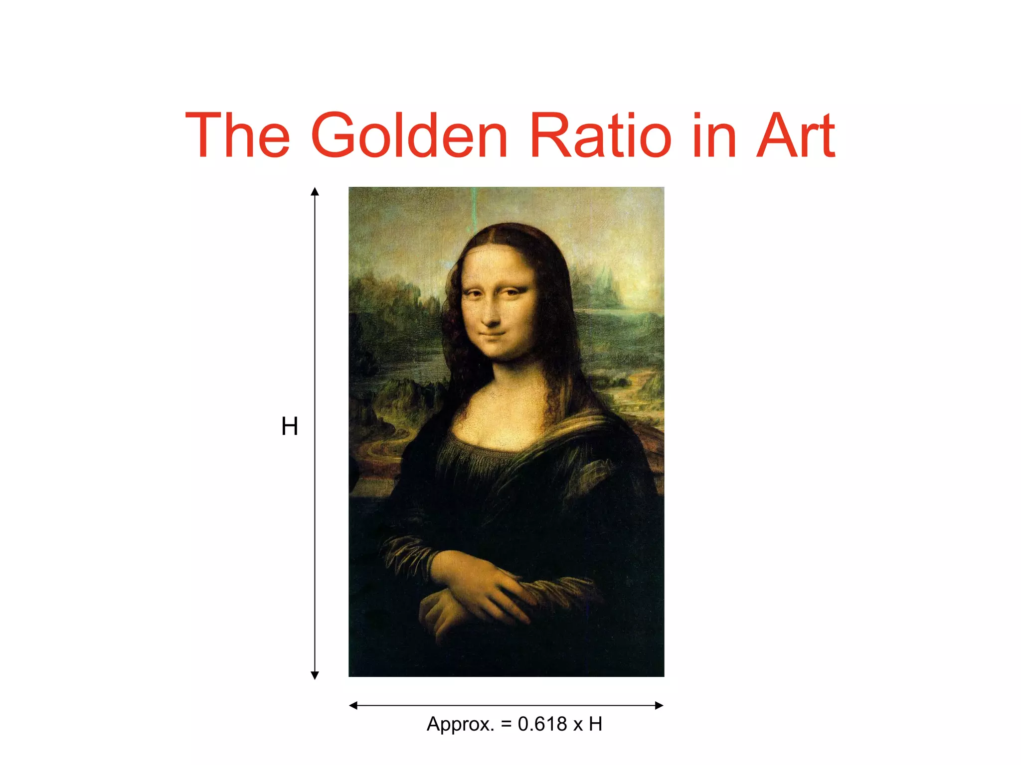 The Golden Ratio in Art
H
Approx. = 0.618 x H
 