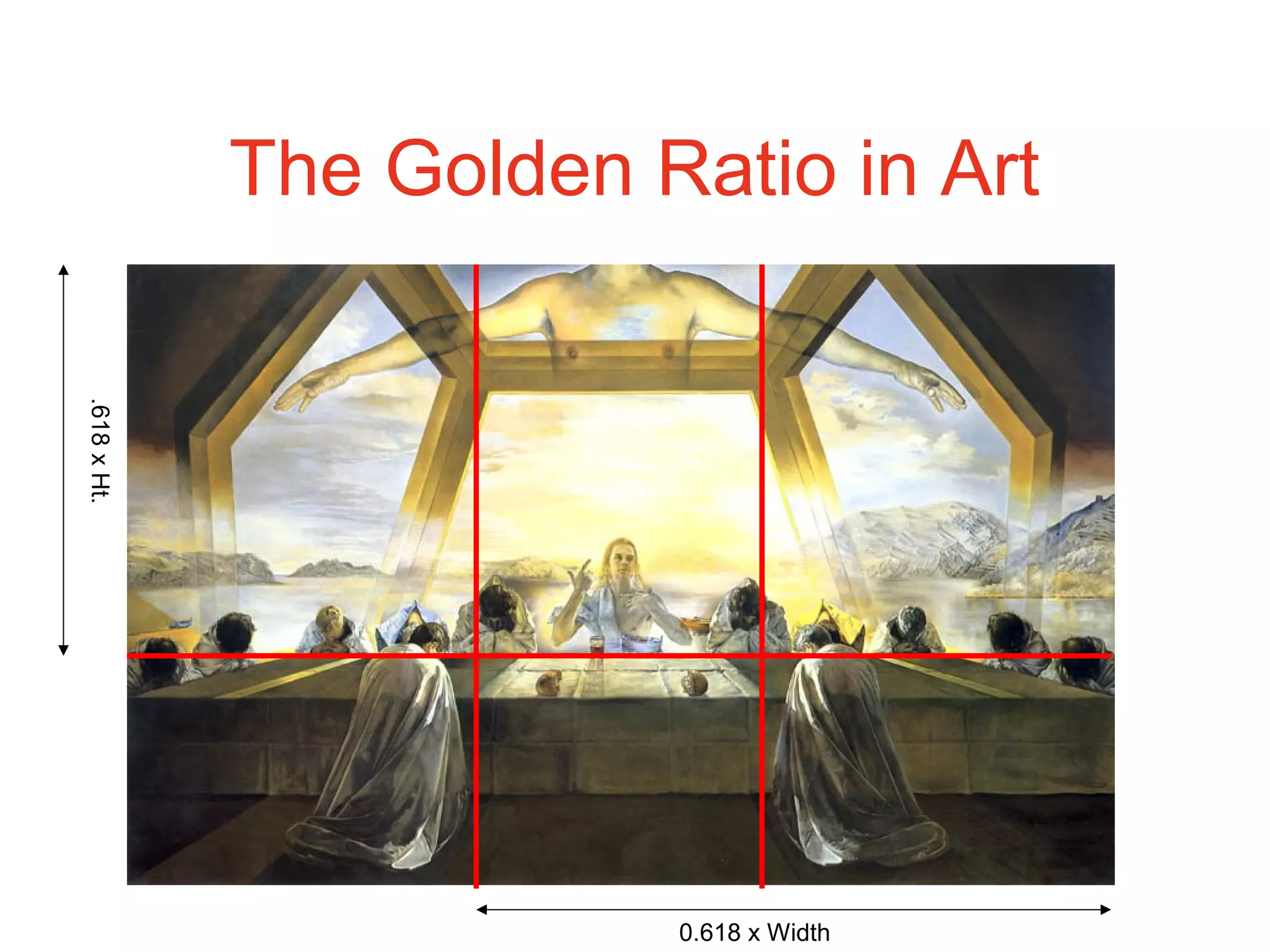 The Golden Ratio in Art
.618xHt.
0.618 x Width
 