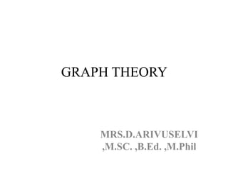GRAPH THEORY
MRS.D.ARIVUSELVI
,M.SC. ,B.Ed. ,M.Phil
 