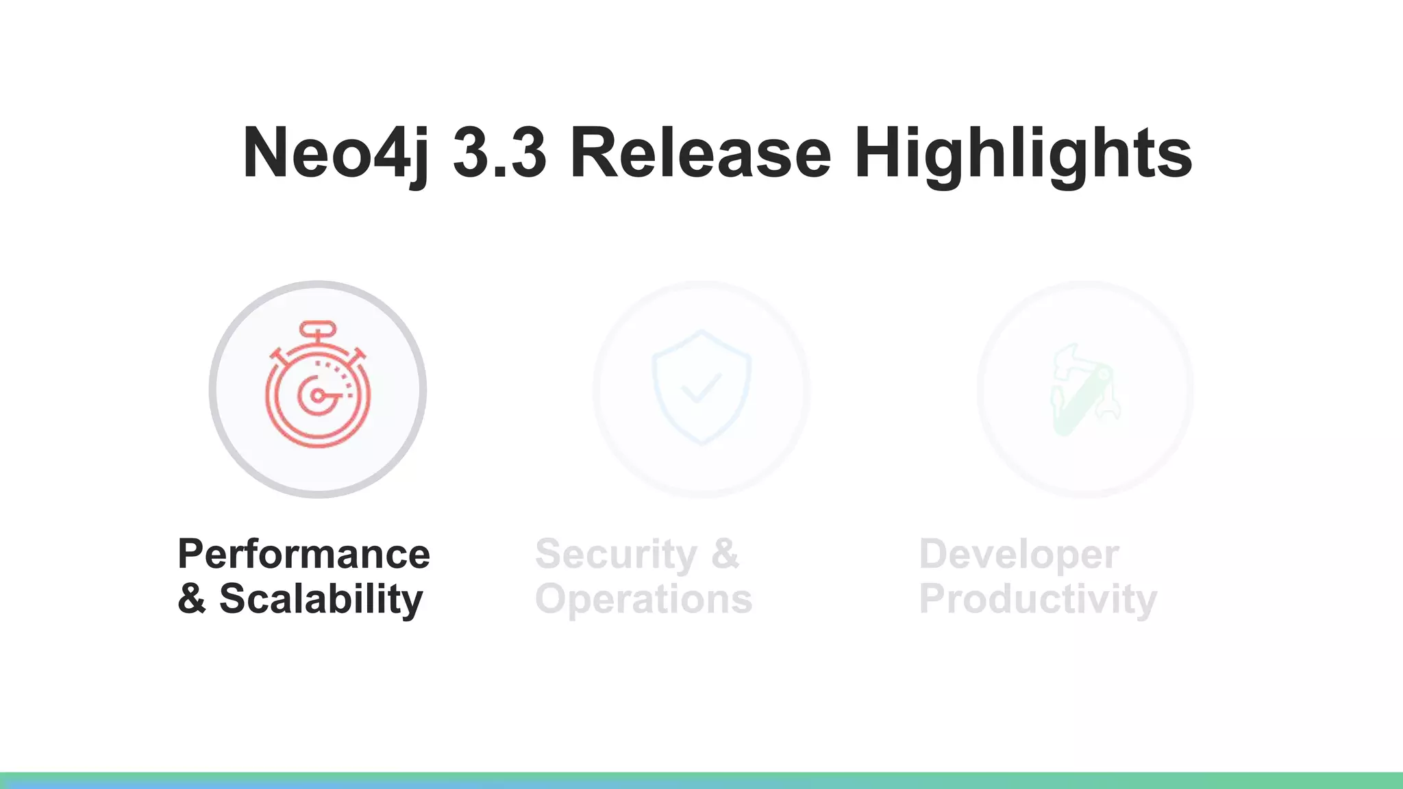 Neo4j 3.3 Release Highlights
Performance
& Scalability
Security &
Operations
Developer
Productivity
 