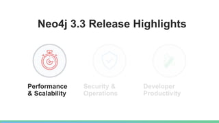 Neo4j 3.3 Release Highlights
Performance
& Scalability
Security &
Operations
Developer
Productivity
 
