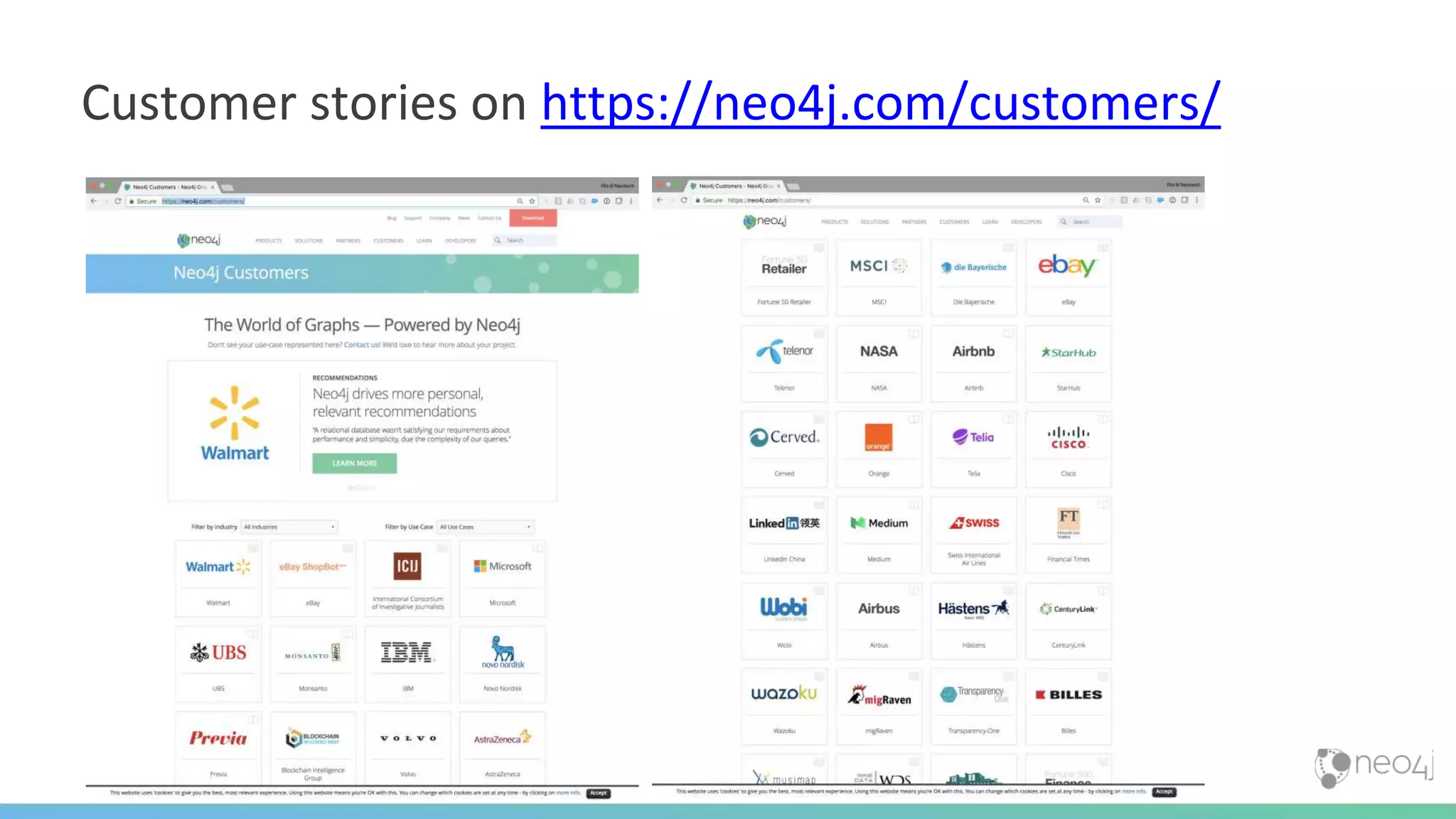 Customer stories on https://neo4j.com/customers/
 