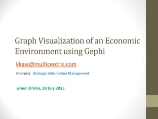 Graph Visualization of an Economic
Environment using Gephi
kkaw@multicentric.com
Interests: Strategic Information Management
Green Drinks, 30 July 2013
 