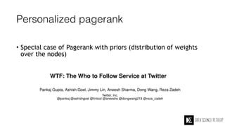 Personalized pagerank
• Special case of Pagerank with priors (distribution of weights
over the nodes)
 