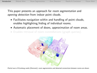 Introduction

Related Work

Room Segmentation

Door Detection

Results & Conclusion

Future Work

This paper presents an a...