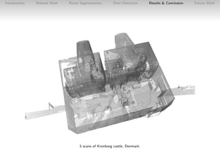 Introduction

Related Work

Room Segmentation

Door Detection

5 scans of Kronborg castle, Denmark.

Results & Conclusion
...