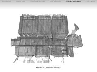 Introduction

Related Work

Room Segmentation

Door Detection

14 scans of a building in Denmark.

Results & Conclusion

F...