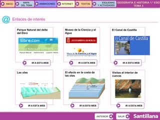 Enlaces de interés Parque Natural del delta del Ebro Museo de la Ciencia y el Agua El Canal de Castilla Las olas El efecto en la costa de las olas Visitas al interior de cuevas 