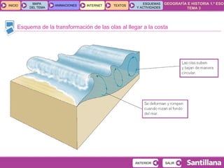 Esquema de la transformación de las olas al llegar a la costa 