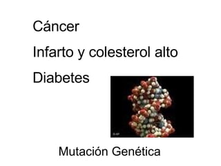 Mutación Genética Cáncer Infarto y colesterol alto Diabetes 