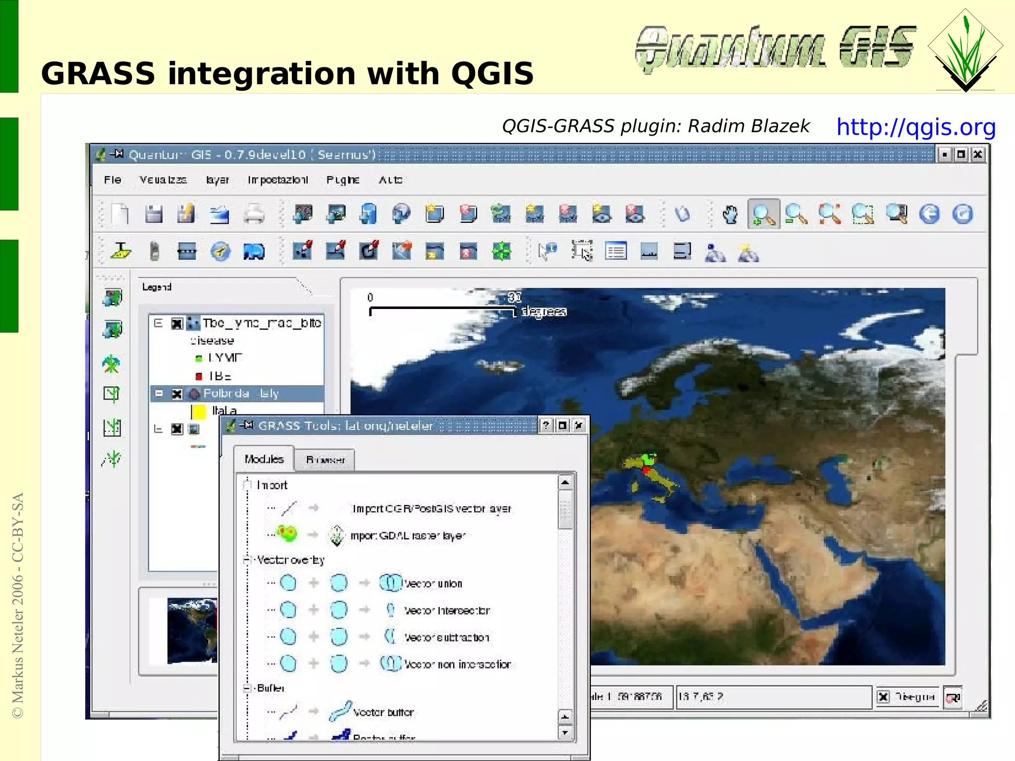 GRASS integration with QGIS http://qgis.org QGIS-GRASS plugin: Radim Blazek 