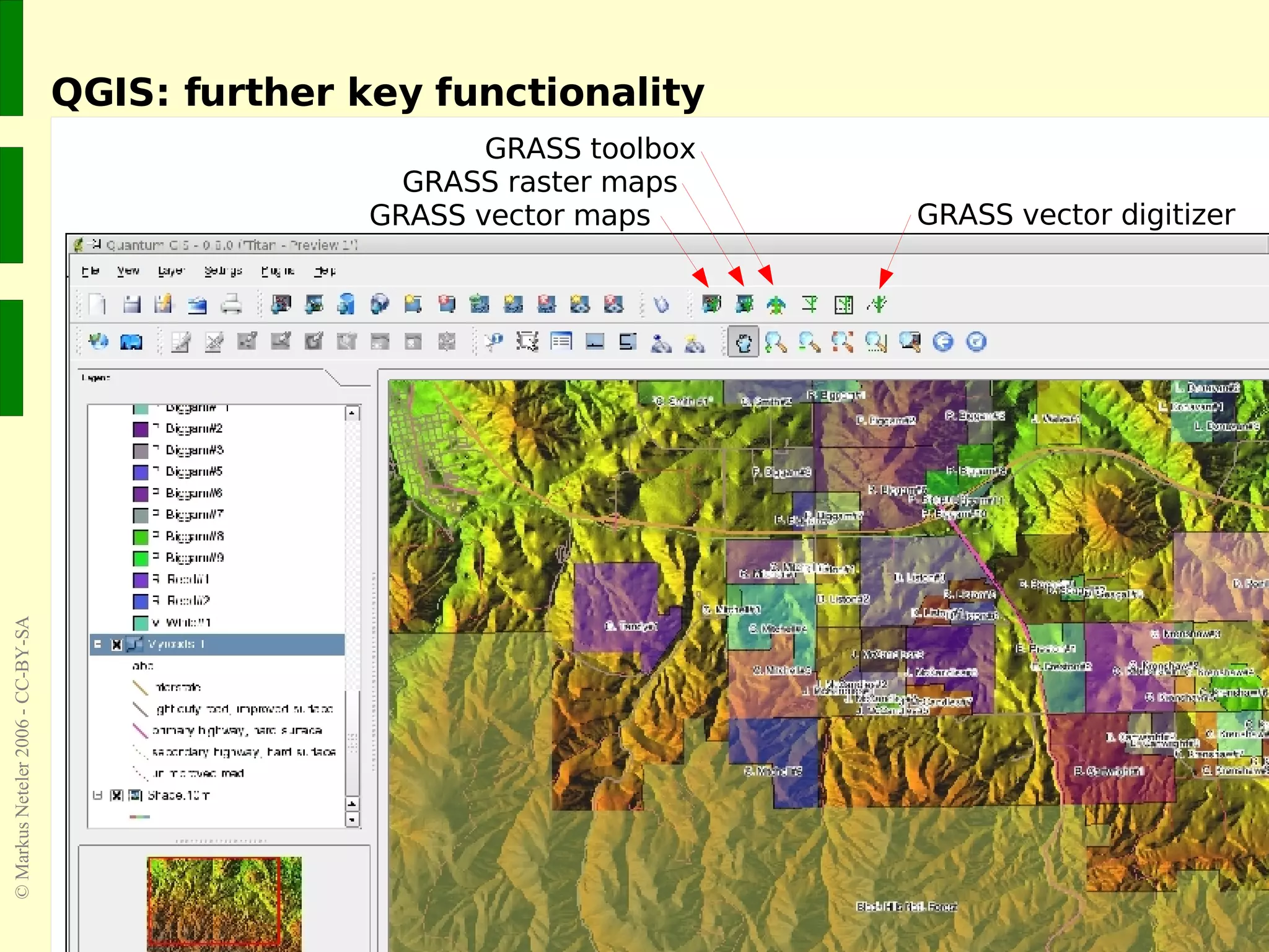 QGIS: further key functionality Creating a paper map GRASS toolbox GRASS raster maps  GRASS vector maps  GRASS vector digitizer 