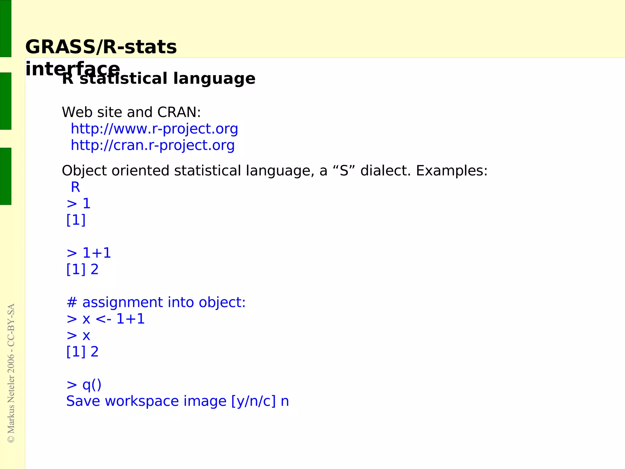 GRASS/R-stats interface 
