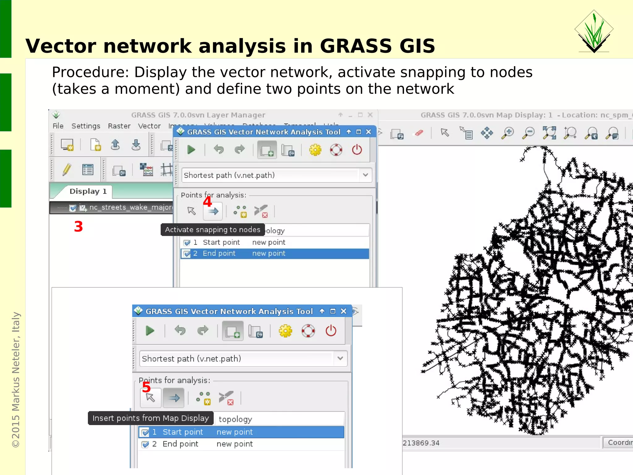 ©2015MarkusNeteler,Italy
Vector Network Analysis Tool
Vector network analysis in GRASS GIS
roads
1
2
 