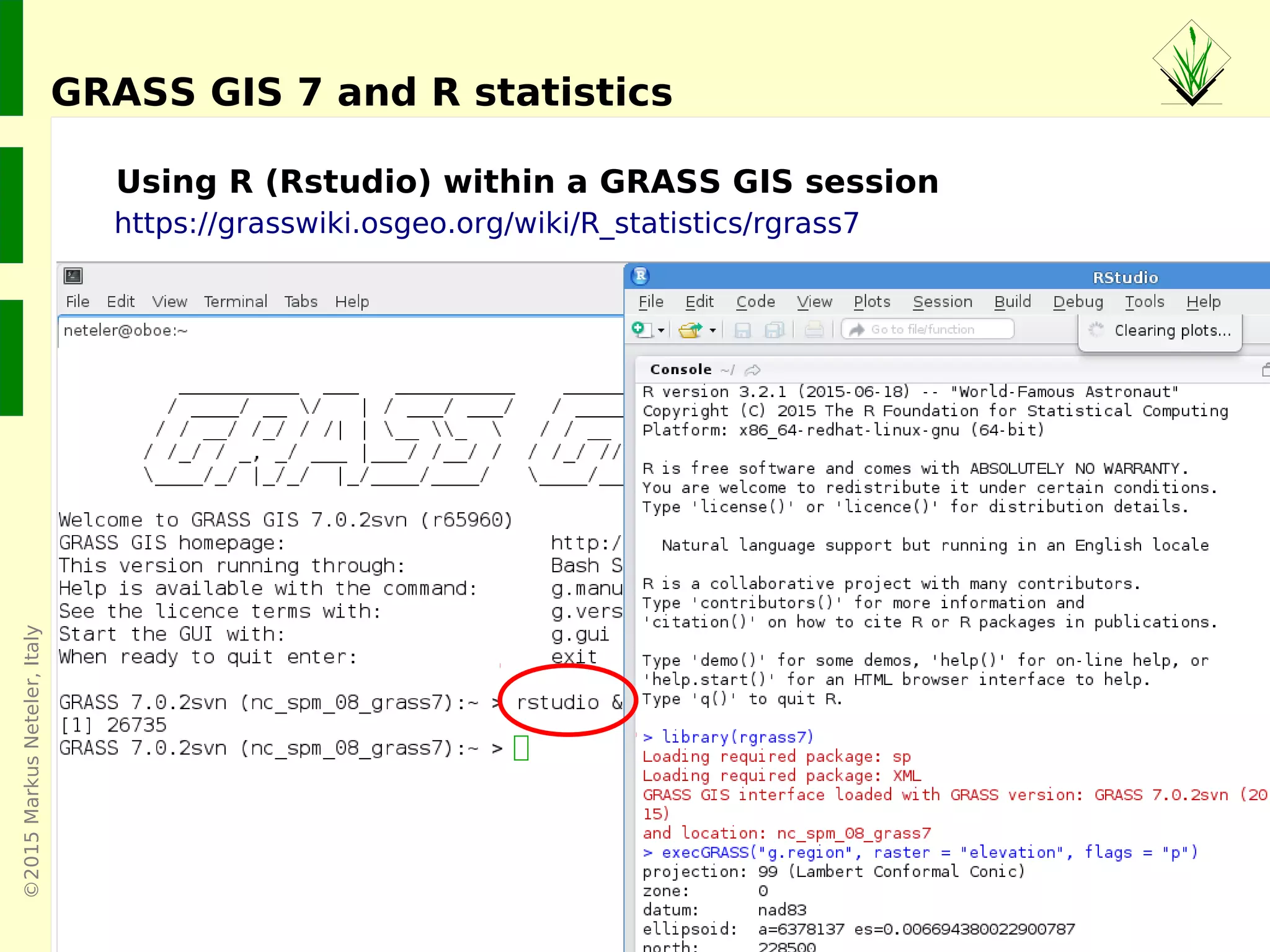 ©2015MarkusNeteler,Italy
Using QGIS with Processing/GRASS
Geoprocessing of the fire point layer: QGIS → Processing → GRASS GIS
 