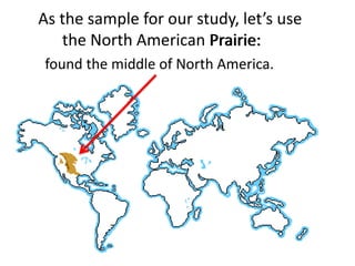 found the middle of North America.
As the sample for our study, let’s use
the North American Prairie:Prairie:
 