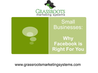 Small Businesses:Why Facebook is Right For You www.grassrootsmarketingsystems.com 