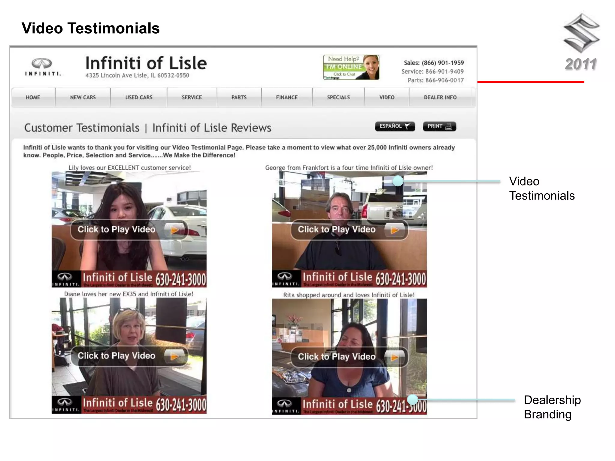 Video Testimonials

                              2011




                     Video
                     Testimonials




                       Dealership
                       Branding
 