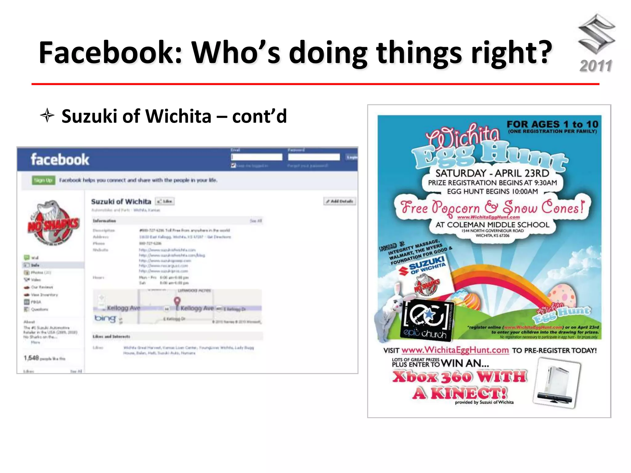 Facebook: Who’s doing things right?   2011


 Suzuki of Wichita – cont’d
 