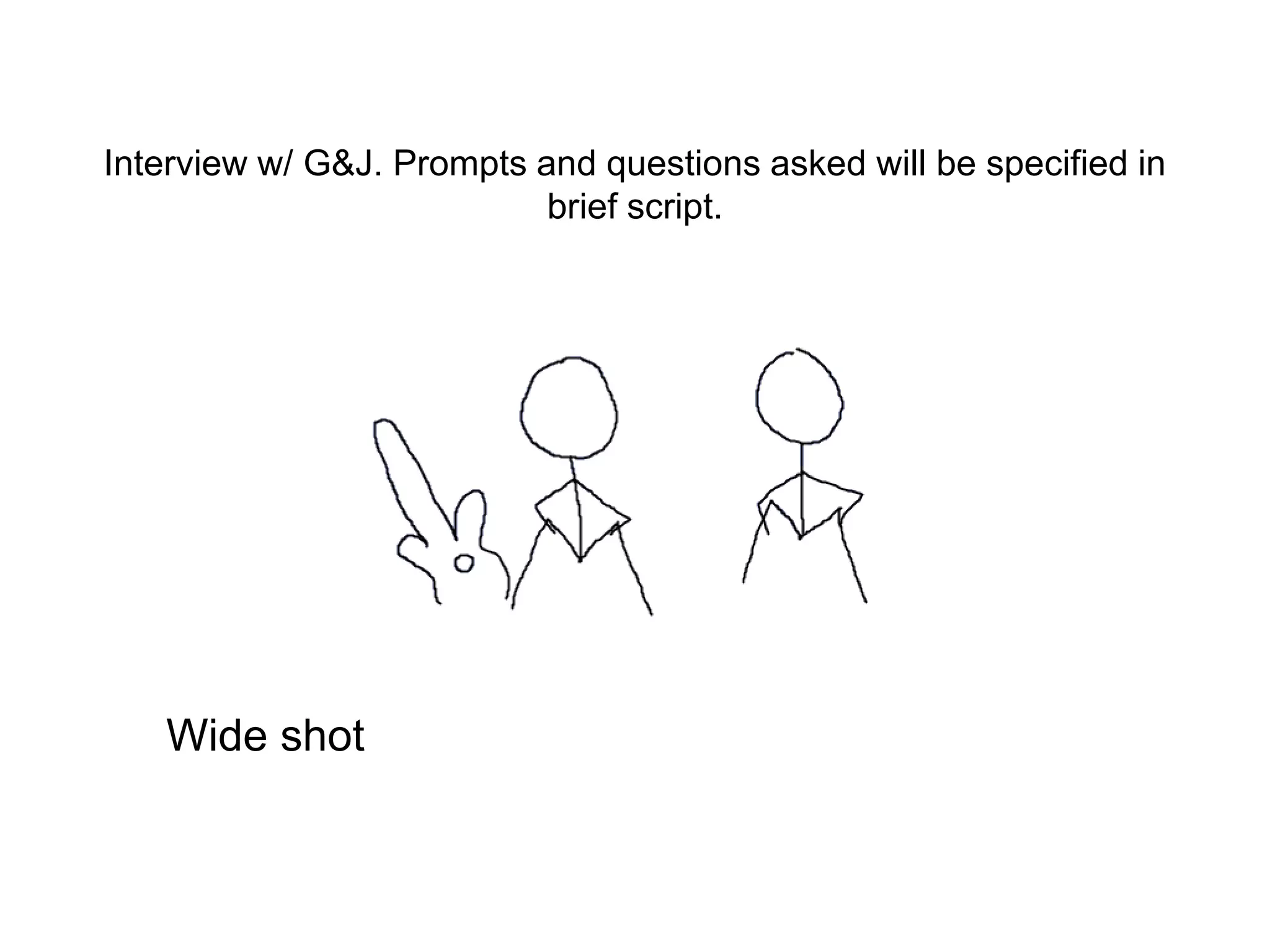Interview w/ G&J. Prompts and questions asked will be specified in
brief script.
Wide shot
 