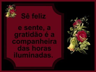 Sê feliz e sente, a gratidão é a companheira das horas iluminadas.