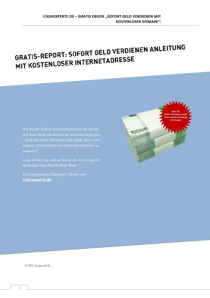 Gratis Report Geld Verdienen Sofortanleitung Ohne Homepage