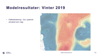 S I D E
3 1
Modelresultater: Vinter 2019
• Fælleskloakering – dvs. systemet
simuleret som i dag
Dybde til grundvand (m)
 