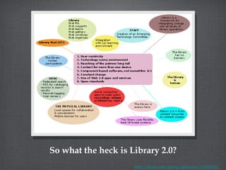 So what the heck is Library 2.0? http://flickr.com/photos/gbierens/178568449/ 