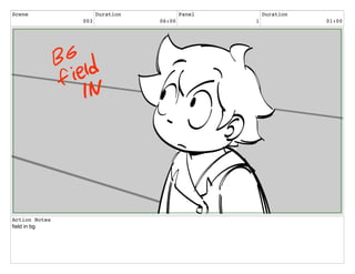 Scene
003
Duration
06:00
Panel
1
Duration
01:00
Action Notes
ﬁeld in bg
 