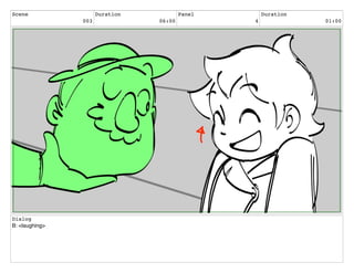 Scene
003
Duration
06:00
Panel
4
Duration
01:00
Dialog
B: <laughing>
 