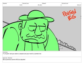 Scene
019
Duration
05:02
Panel
1
Duration
00:23
Dialog
P: oh yeah i bet your dad's a vampire and your mom's a zombie huh
Action Notes
BG is previous scene's BG but adjusted
 