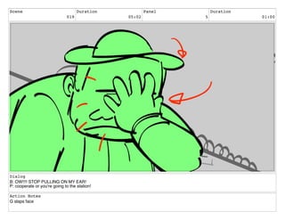 Scene
019
Duration
05:02
Panel
5
Duration
01:00
Dialog
B: OW!!!! STOP PULLING ON MY EAR!
P: cooperate or you're going to the station!
Action Notes
G slaps face
 