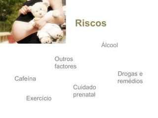 Riscos Álcool  Cafeína Drogas e remédios Exercício Cuidado prenatal Outros factores 