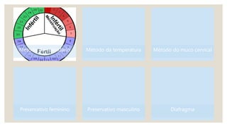 Método do calendário Método da temperatura Método do muco cervical
Preservativo feminino Preservativo masculino Diafragma
 