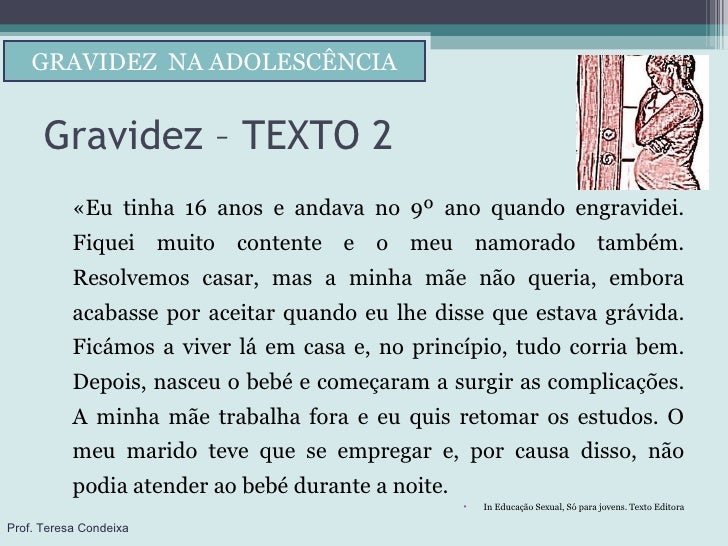 Texto De 20 Linhas Sobre Gravidez Na Adolescência