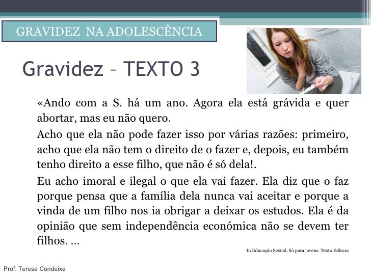 Texto De 20 Linhas Sobre Gravidez Na Adolescência
