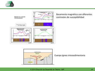 127© 2014 Dirección de Desarrollo de Talento - IMP
Basamento magnético con diferentes
contrastes de susceptibilidad
Cuerpo ígneo intrasedimentario
 