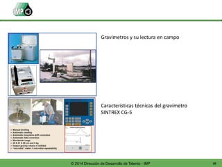 20© 2014 Dirección de Desarrollo de Talento - IMP
Gravímetros y su lectura en campo
Características técnicas del gravímetro
SINTREX CG-5
 