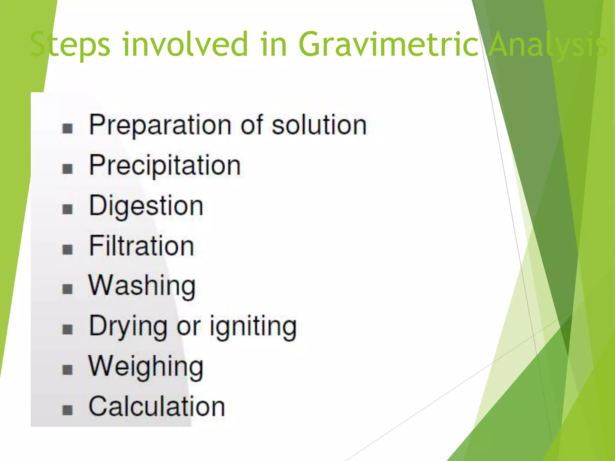 Steps involved in Gravimetric Analysis
 