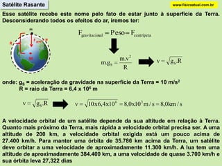 Quando se leva em conta o efeito da rotação da Terra, o peso só coincide com a força gravitacional nos pólos. O campo gravitacional é variável com a latitude, pois a força gravitacional é decomposta em peso (P) e em força centrípeta (Fc).www.fisicaatual.com.br