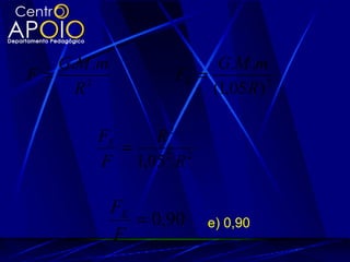 2
..
R
mMG
F = 2
)05,1(
..
R
mMG
FE =
22
2
.05,1 R
R
F
FE
=
90,0=
F
FE
e) 0,90
 