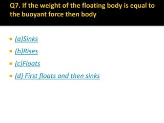  (a)Sinks
 (b)Rises
 (c)Floats
 (d) First floats and then sinks
 