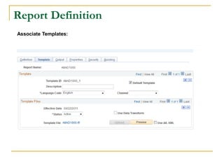 Report Definition
Associate Templates:
 