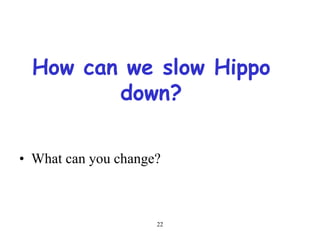 22
How can we slow Hippo
down?
• What can you change?
 
