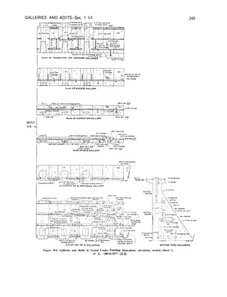 GALLERIES AND ADITS-Sec. 1 l-3 245
PLAN OF FOUNDATION AN0 ORAINAOE CA”;;‘;
PLAN OFAOCESS OALLERY
+EtT)ON THR” GALLER,ES
Figure II-I. Galleries and shafts in Grand Coulee Forebay Dam-plans, elevations, section (sheet 2
of 2). -288-D-3077 (2/2)
 