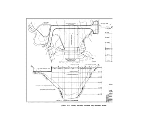 PLAN
TRIALLOAD
PLAN, ELEVATION AND MAXIMUM SECTION
LOCATION
Figure E-15. Kortes Dam-plan, elevation, and maximum section.
 