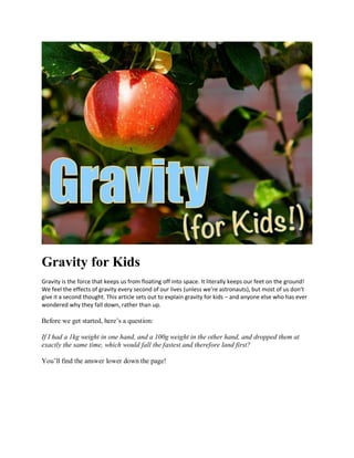 examples of gravity for kids