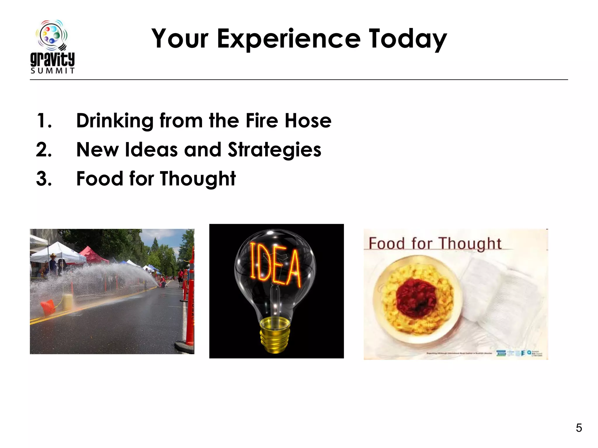 Your Experience Today Drinking from the Fire Hose New Ideas and Strategies Food for Thought 