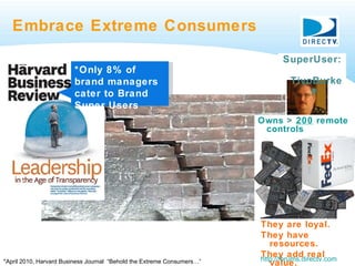 Embrace Extreme Consumers They are loyal. They have resources. They add real value. SuperUser: TivoBurkee  http://forums.d...
